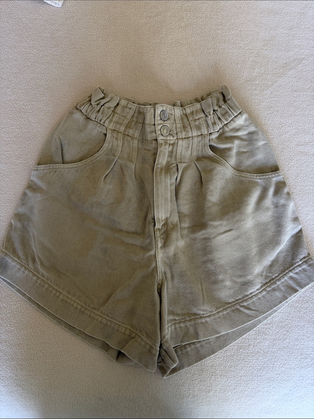 High-Waisted Cinched Isabel Marant Etoile Teresa Khaki Colored Shorts